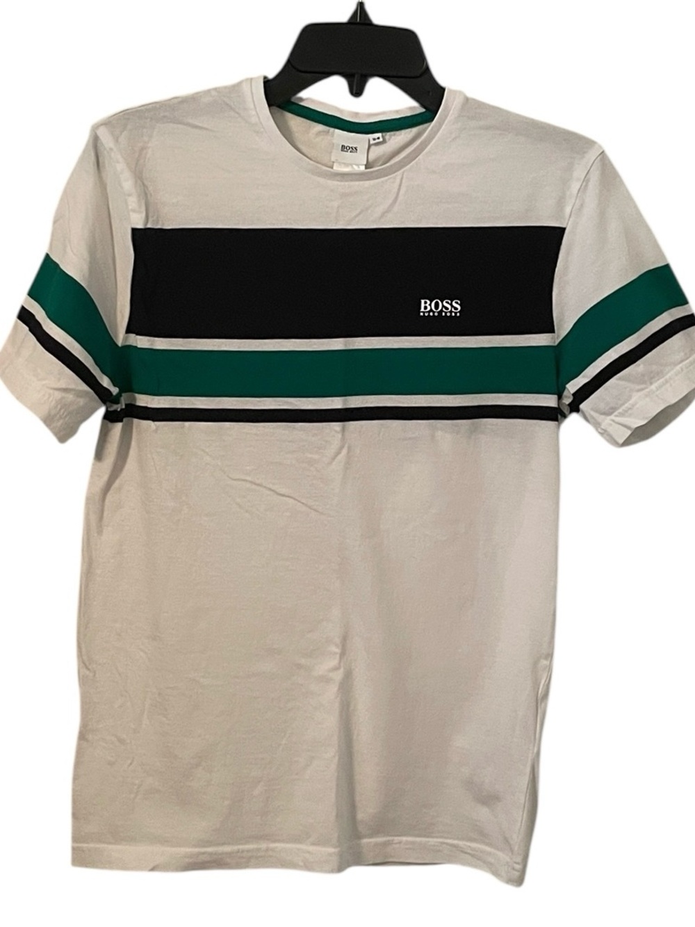 BOSS Hugo Boss Boy’s White Green Black Logo Text Short Sleeve T-Shirt Size 16